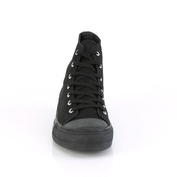 Demonia Deviant-101 Black Canvas Schuhe Damen D308-562 Gothic Hohe Sneakers Schwarz Deutschland SALE